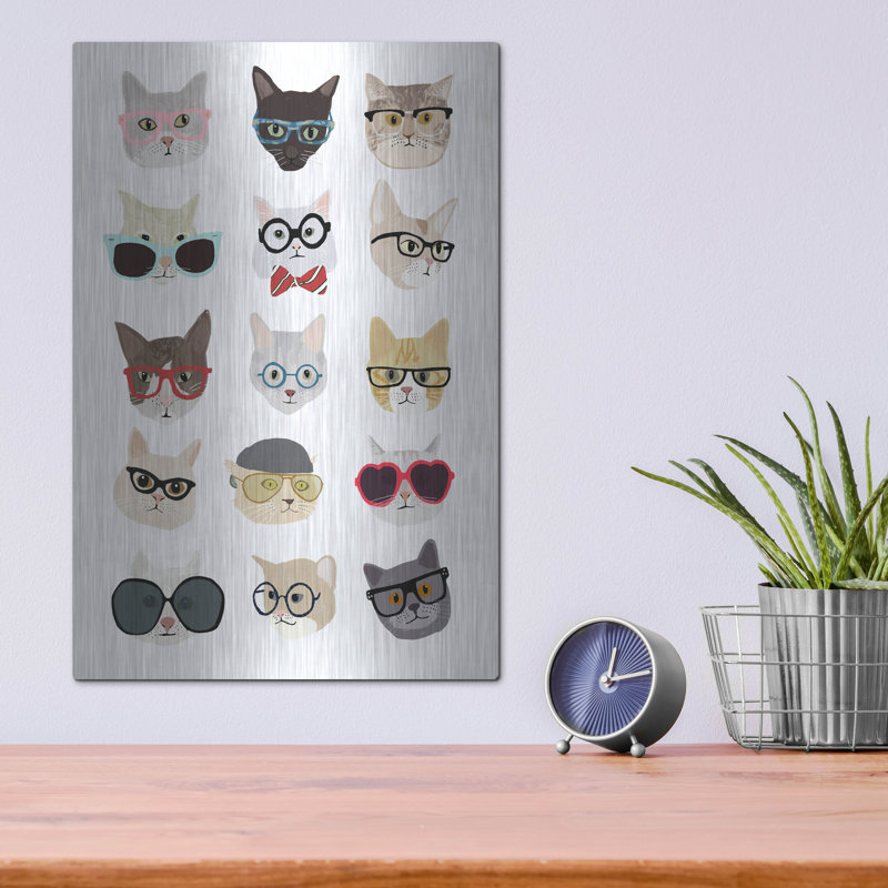«Cats With Glasses» par Hanna Melin, Luxe Metal Art, H 16 po x l 12 po