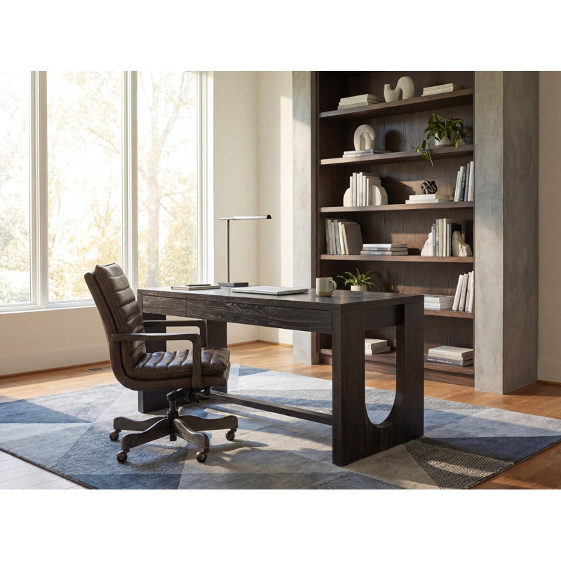 Fauteuil de conférence en cuir véritable Langston, Noir