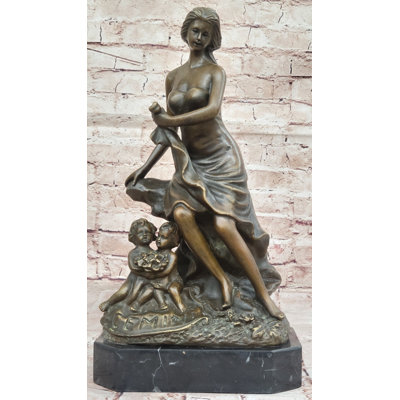 Romantic Bronze Sculpture of Woman with Cherubim Putti Cherubs Children by Milo
