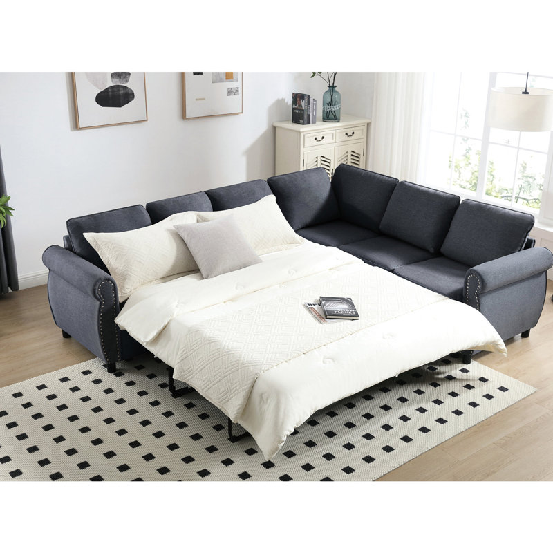Lit 6 places, canapé-lit modulaire en forme de L, gris, avec coussin mi-ferme et canapé-lit amovible, fait de matériaux pour la longévité