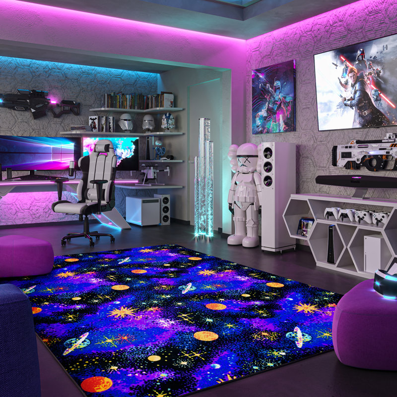 Tapis fluorescent Space Explorer par Joy Carpets, Carré 6 pi