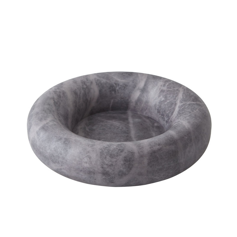 Alabaster Ring Bowl-Grey-Tall, Gray