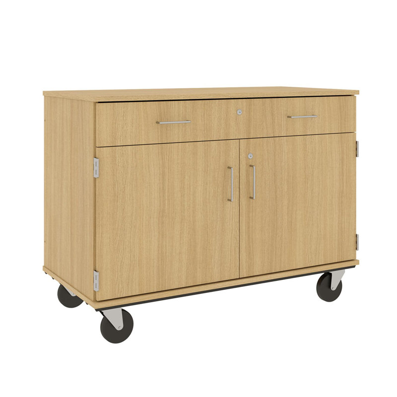 Armoire de classe mobile à 2 compartiments avec roulettes, Chêne Door County