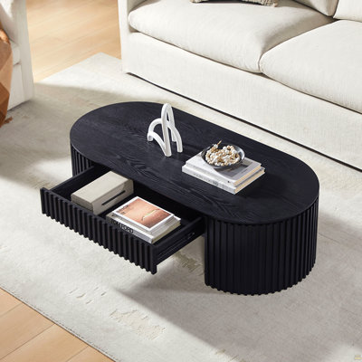 51.18'' Oval Wood Coffee Table With Drawer