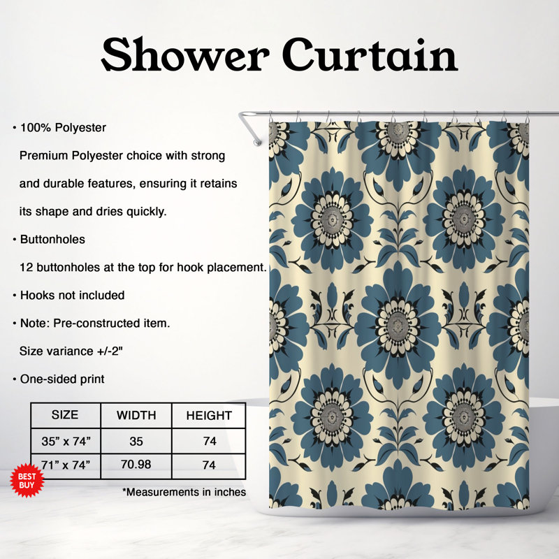 Antique Tile - Premium Shower Curtain, 74"H x 71"W