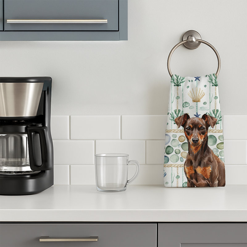 Chocolate and Rust Miniature Pinscher Min Pin Coastal Sea Glass Kitchen Towel, Chocolate and Rust Miniature Pinscher Min Pin