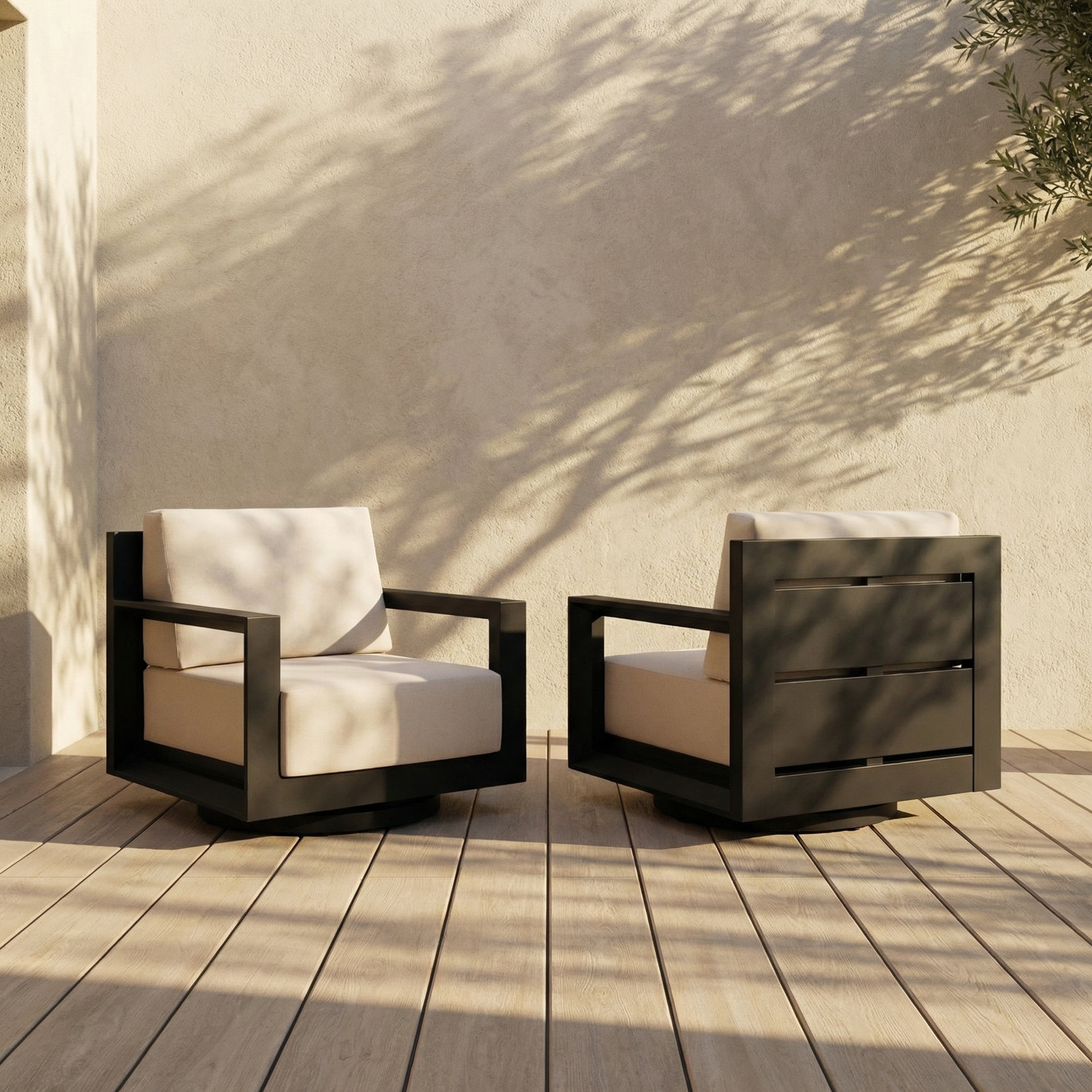Aden Swivel Patio Lounge Chair, Cream