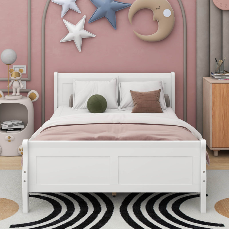 Lit plateforme en bois avec tête de lit, Blanc, Double