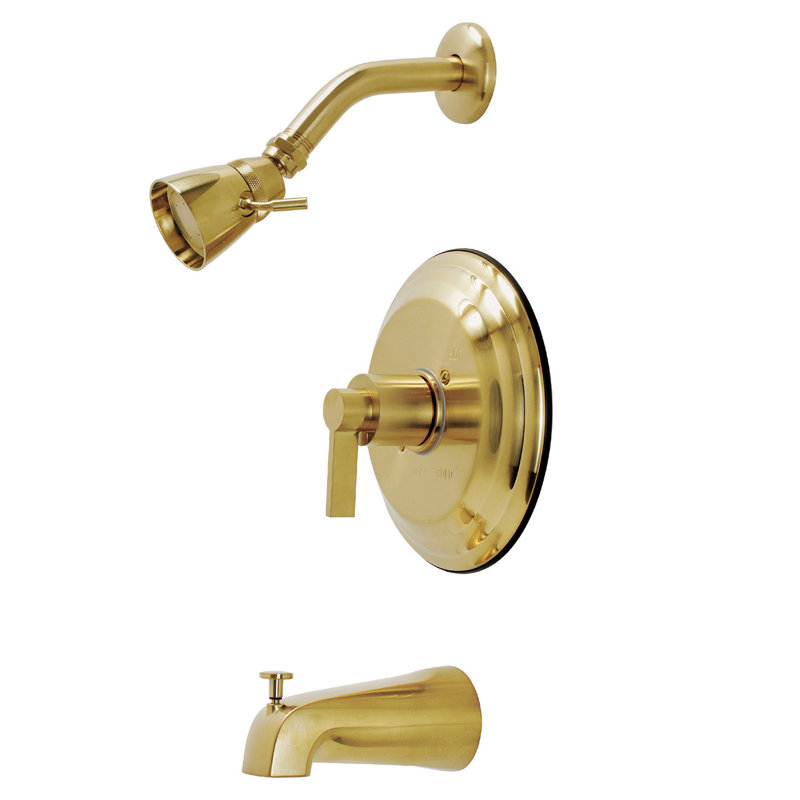 Kingston Brass NuvoFusion Single-Handle Pressure Balanced Tub and Shower Faucet, Brushed Brass