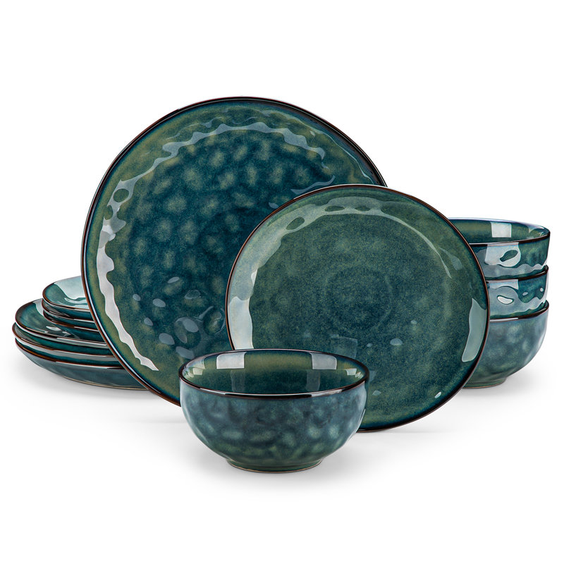 12-Piece Stoneware Dinner Set - Service for 4 , Green