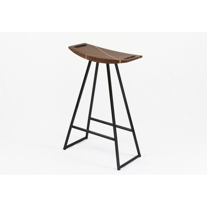 Robert Counter Stool with Metal Frame, Black, Walnut, Counter Stool (24" Seat Height)