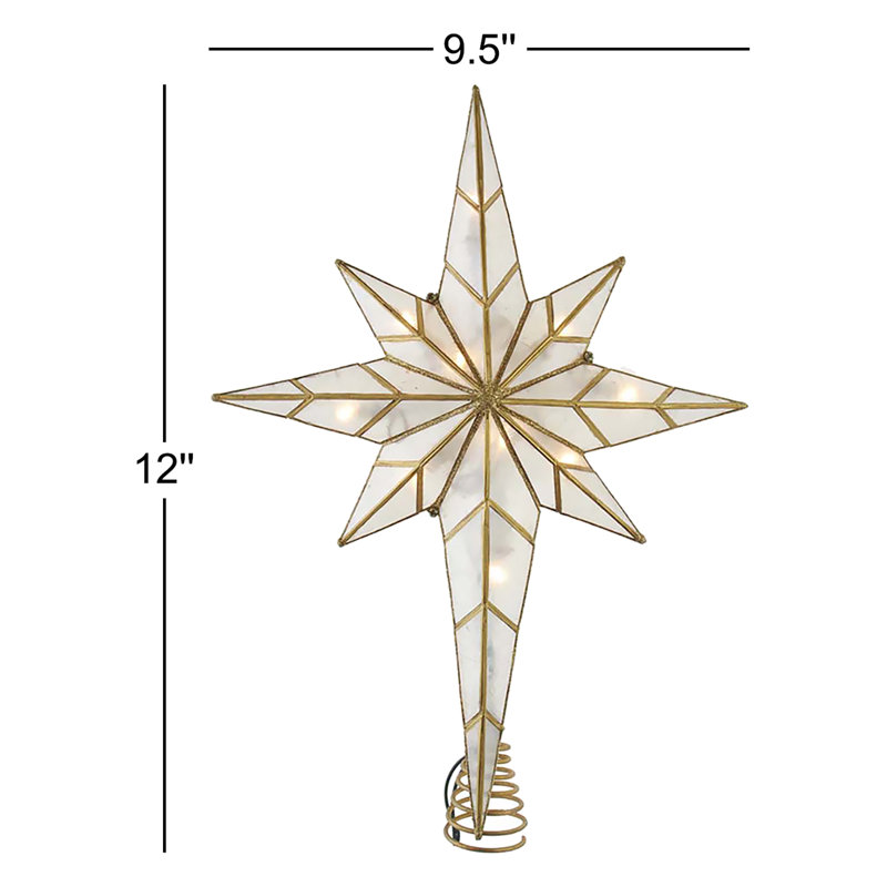 Bethlehem 16.5'' Shell / Capiz Astrology & Stars Lighted Tree Topper, Gold