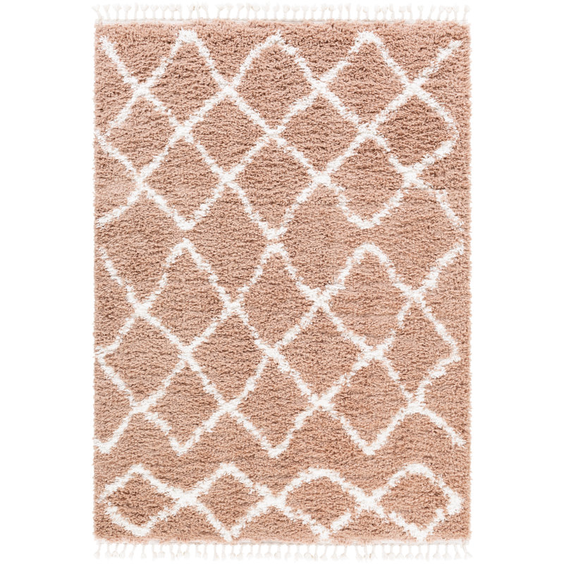 Tapis rose pâle à poils longs Beahm, Rectangle 5 pi 3 po x 7 pi 3 po