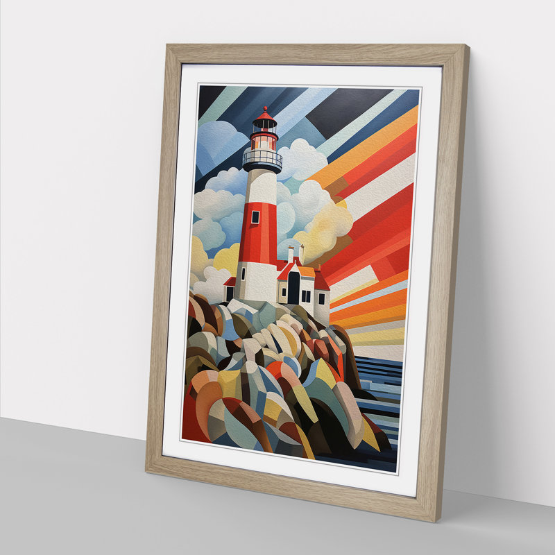 Lighthouse Constructivism - Single Picture Frame Print on Wood, 34cm H x 25cm W x 2cm D, Oak