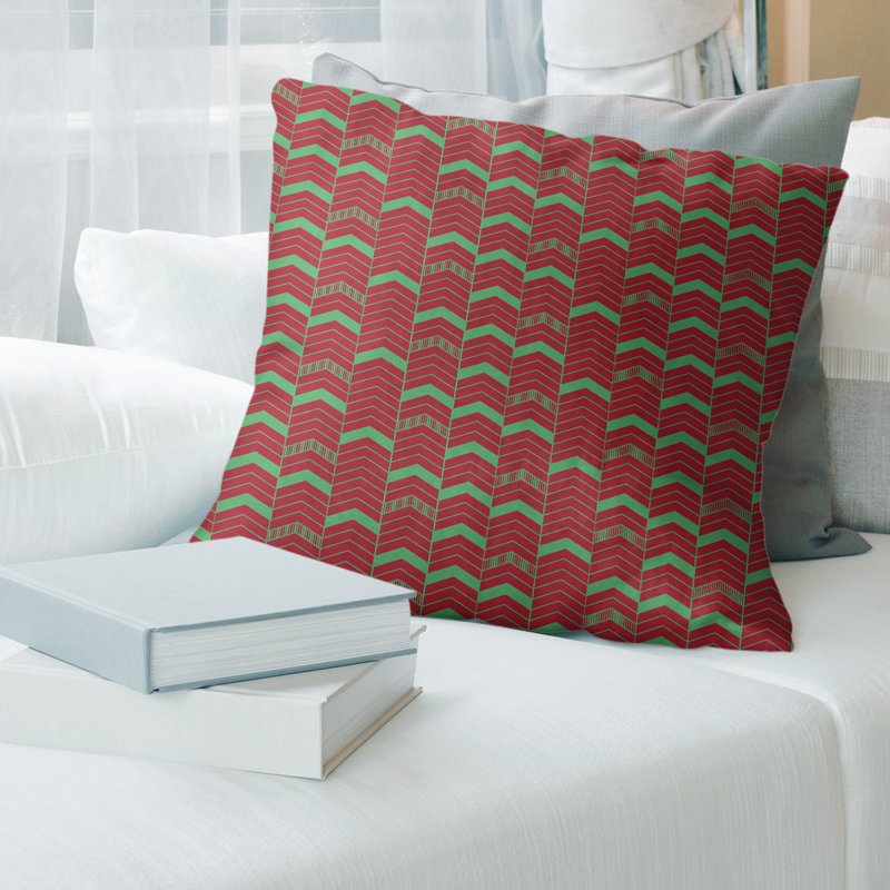 Housse de coussin décoratif à motif à chevrons à chevrons Football Team Stripes, Rouge / Vert, 18 po x 18 po