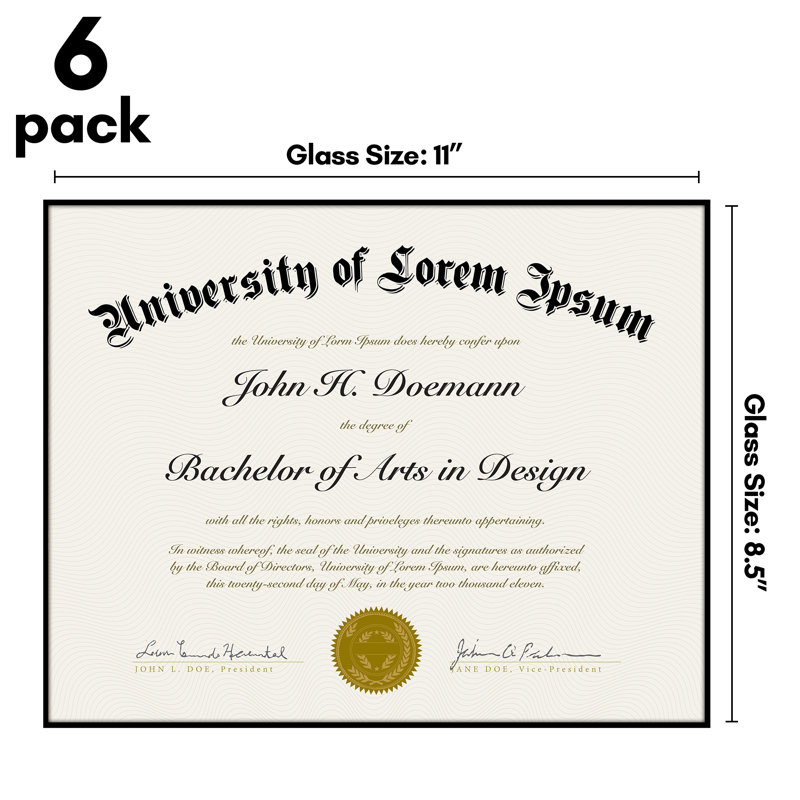 Front Loading Picture Frame Set - Perfect For Photos And Wall Decor - Black - 6 Pack, 8.5" x 11"