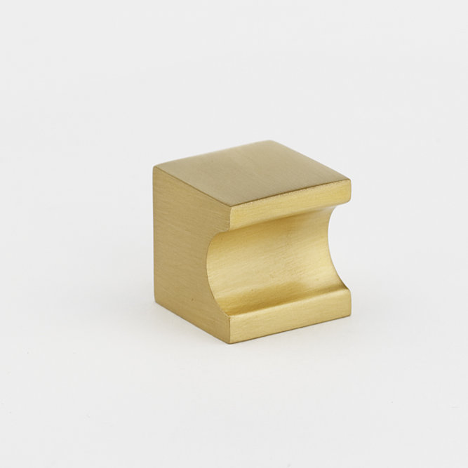 Modern Square Satin Brass Knob with Mounting Hardware