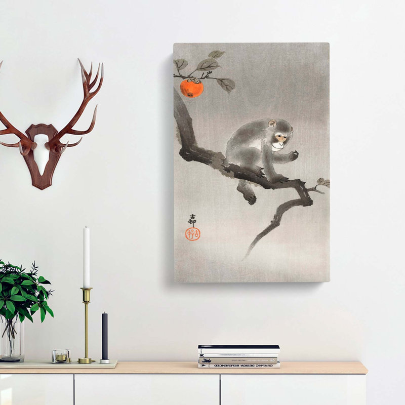 Monkey Upon An Orange Tree by Ohara Koson - Wrapped Canvas, 50cm H x 35cm W x 3cm D