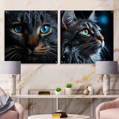 «Cat Blue Eye Reflection», ensemble de 2 peintures murales en acrylique