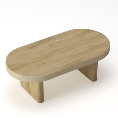Table basse à cannelure ovale de style Mid-Century moderne, table basse en bois de ferme, table basse, table centrale pour le salon, le bureau et la décoration intérieure (naturel, P 23,62 po x l 47,24 po x H 16,34 po)