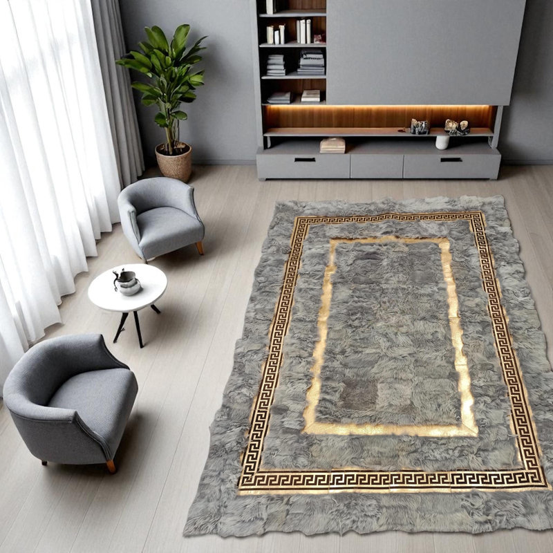 Tapis rectangulaire gris de style toscan - Tapis luxueux pour le salon, la chambre à coucher, Rectangulaire 3 pi x 5 pi