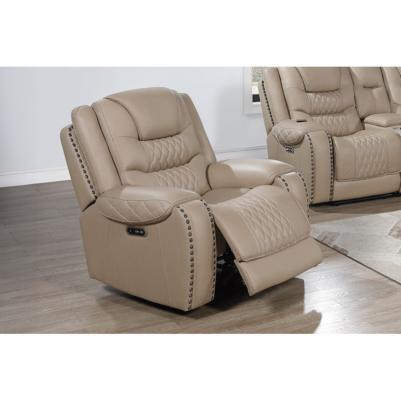 Fauteuil inclinable électrique Aidan, Cuir fleur caramel