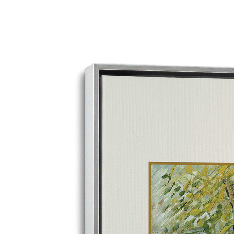 Van Gogh's River Bank au printemps v3, Cadre flottant en chrome poli, H 18,75 po x l 12,75 po