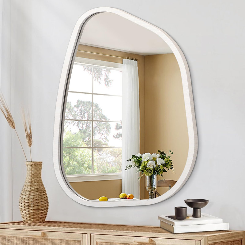 Asymmetrical Wall Mirror Irregular Mirror For Wall ,Wood Frame ,40 X 30CM, Cream