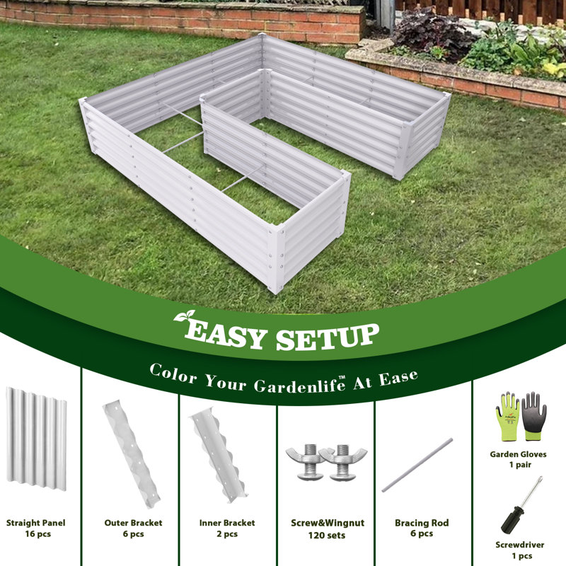 U-Shaped Galvanized Raised Garden Beds Outdoor,6X6X1.5Ft Large Metal Planter Box, White