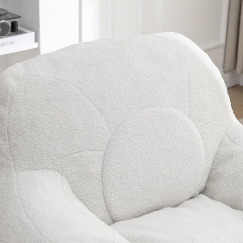 Spacious and cozy beanbag chair with armrest, White Teddy