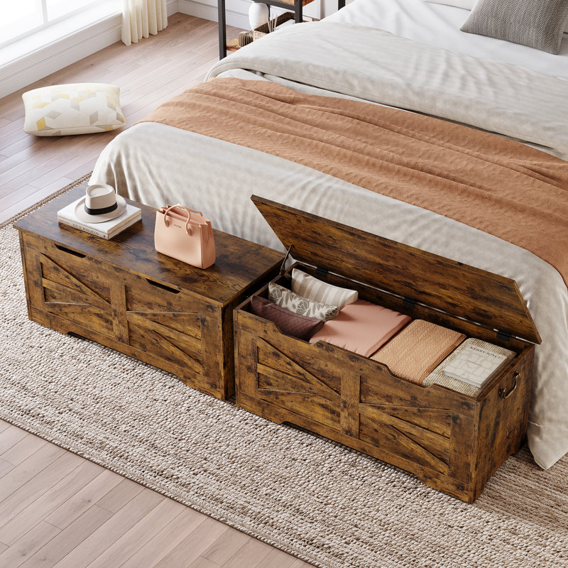 Storage Chest, Wooden Storage Bench with Safety Hinge, Retro Blanket Storage Trunk for Entryway, Living Room, Supports 350 lb