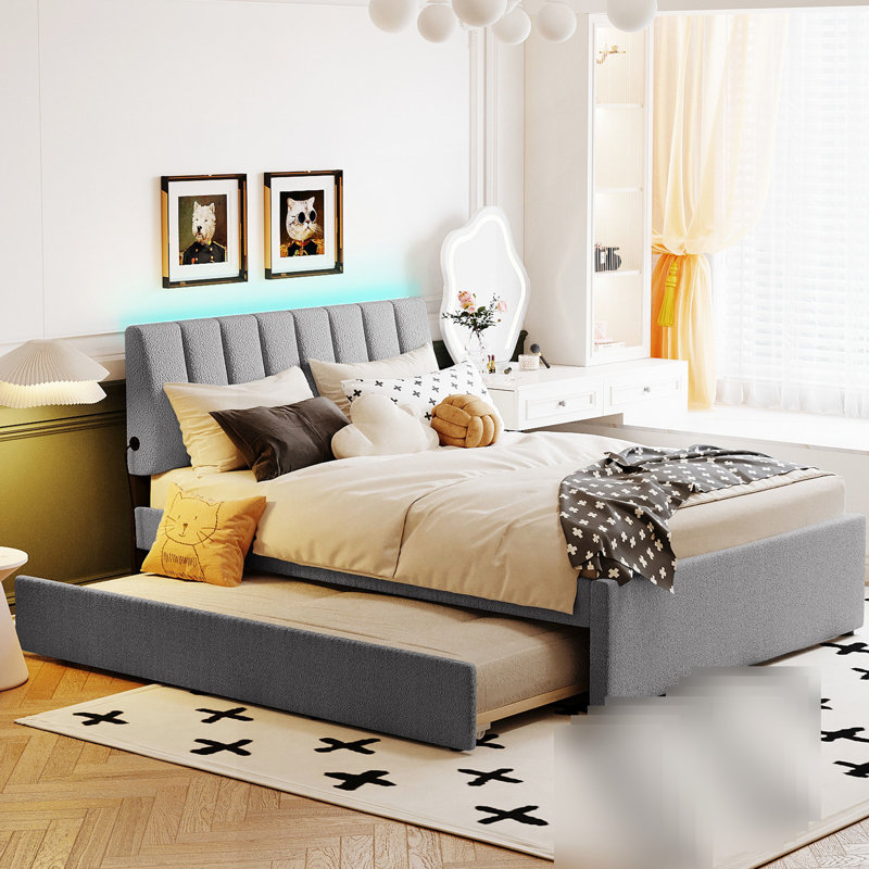 Lit plateforme tapissier Cozy Feeling Grey, Lit double