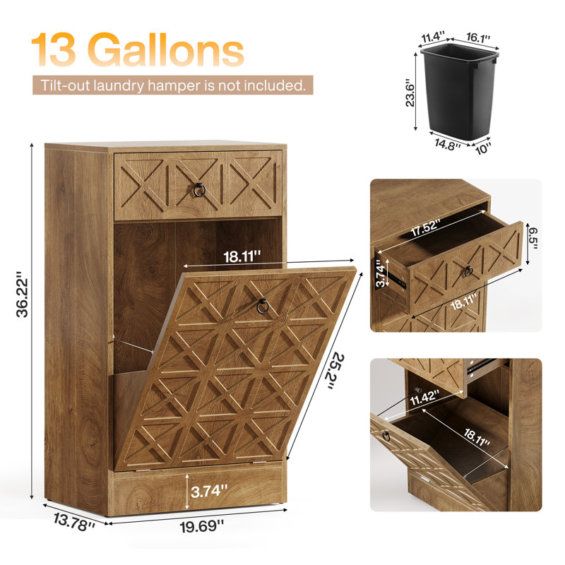 Poubelle inclinable en bois 13 gallons, 2 pièces, 2