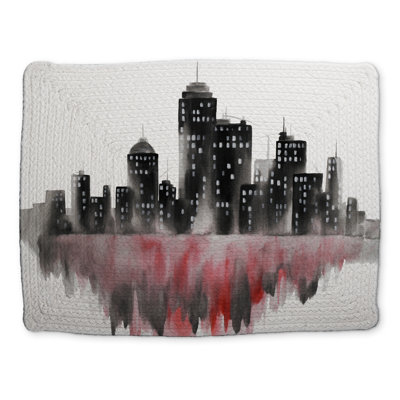 Gray Building Braided Placemat - Red Watercolor Cityscape Decor