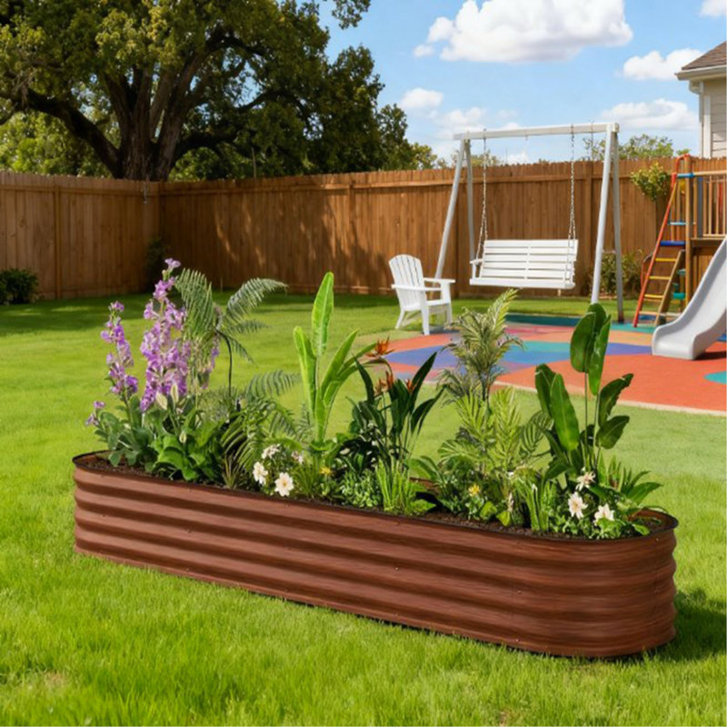 Jardinière en métal, boîte à fleurs en métal avec bordure de sécurité, ensemble de jardin surélevé galvanisé, Dark Brown