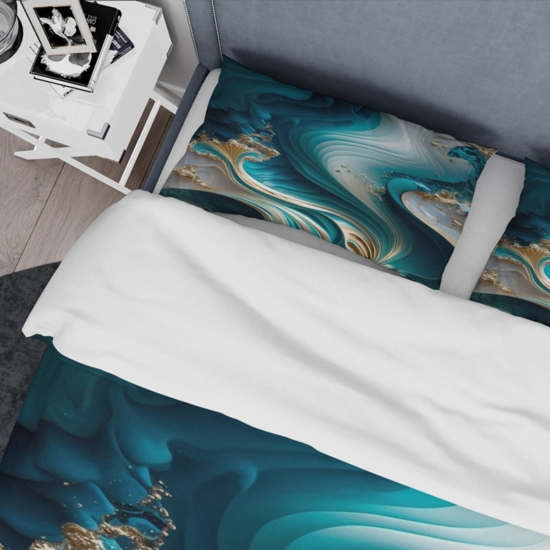 Abstract Geode Turquoise III - Ensemble de housse de couette moderne - Microfibre de polyester
