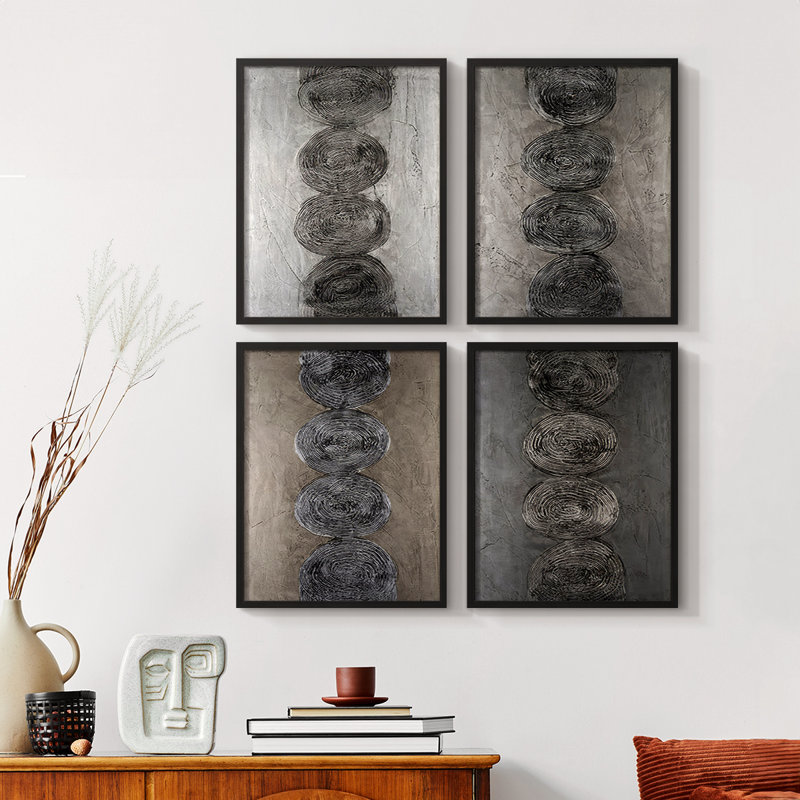 Stacked Halos I Framed Print - Set of 4, 44" H x 14" W, Walnut