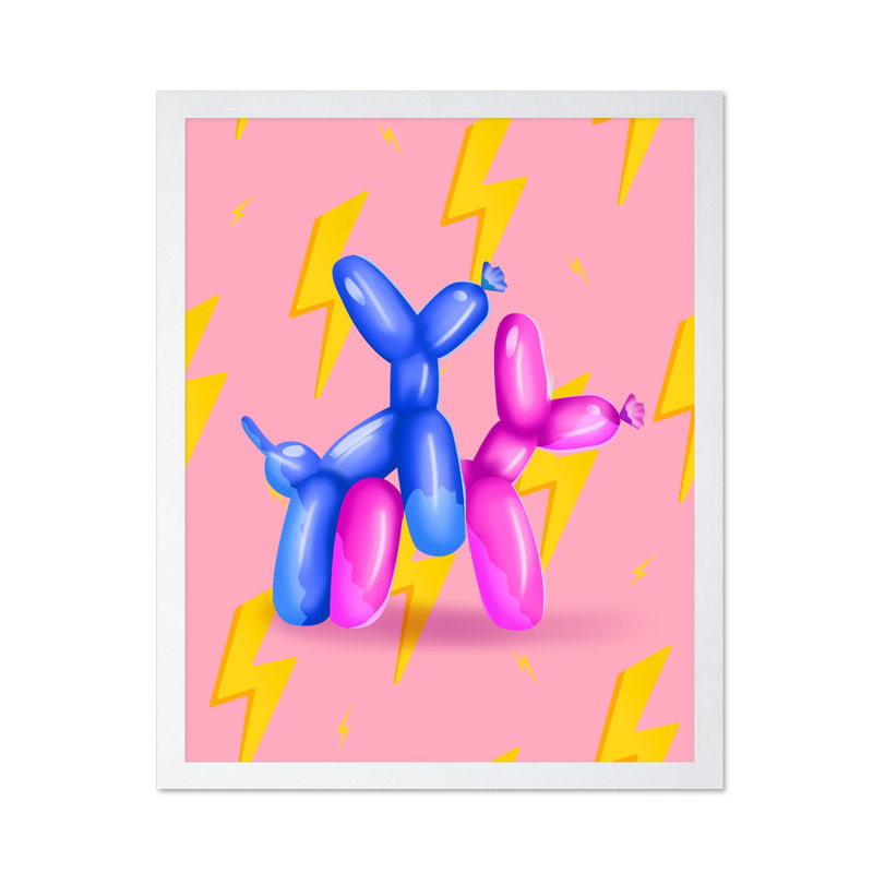 Naughty Balloon Dogs No1, 08"H x 10"W, Poster, White Framed