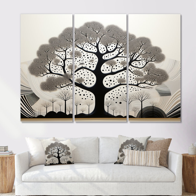 Arbre africain africain minimalisme - ensemble d'art mural africain sur toile, H 28 po x l 36 po x P 1 po, Toile tendue
