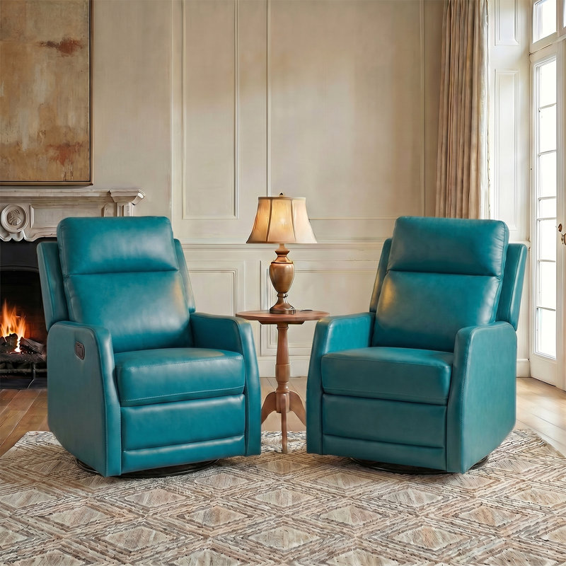 Fauteuil inclinable manuel berçant pivotant de 26,5 po de largeur avec base en métal Giselle, Sarcelle