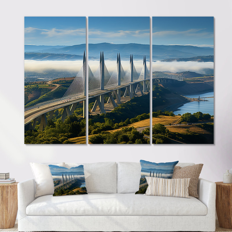 «Blue Viaduct Bridge Sunrise In Italy I», art mural, Toile tendue, H 32 po x l 48 po x P 1 po