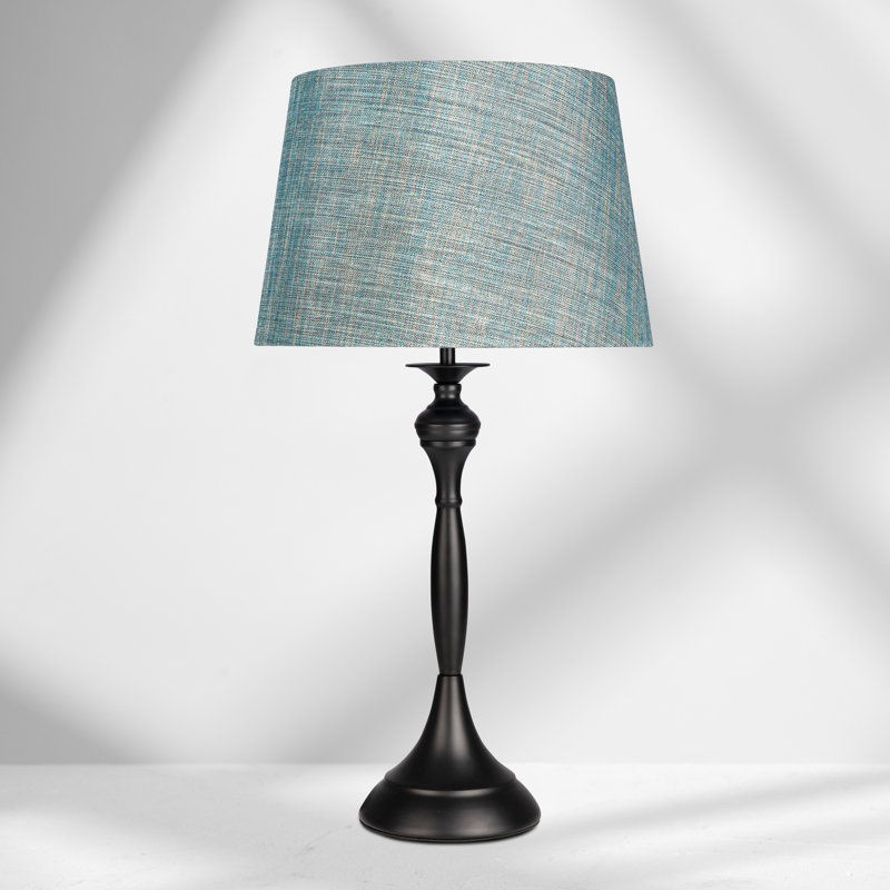 Antibes Candlestick Style Metal Table Lamp, Black Base/Blue Shade, Black, 55cm H x 30cm W x 30cm D