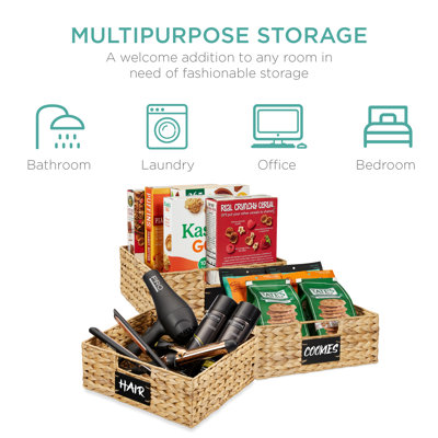12" W Woven Water Hyacinth Storage Baskets