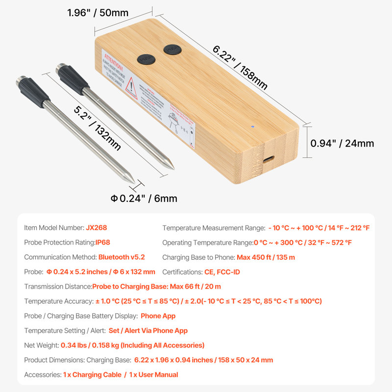 Sonde de viande sans fil Bluetooth