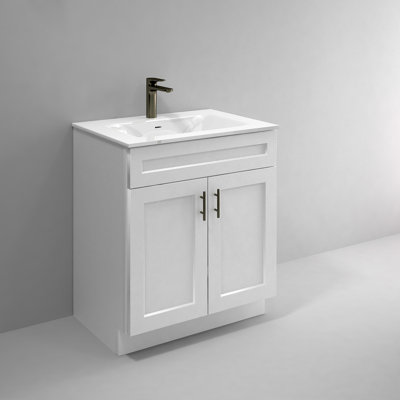 30'' Single Bathroom Vanity Sink Base Cabinet in White Shaker -  Vanity Atelier, VA-TRI-WS-V3021