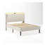 Structure de lit plateforme double avec tête de lit tapissier en tissu et support de lattes en bois