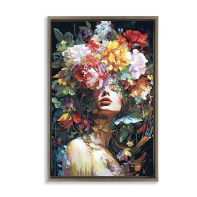  Rose Bedecked Woman Framed Floater Canvas by Leon Devenice