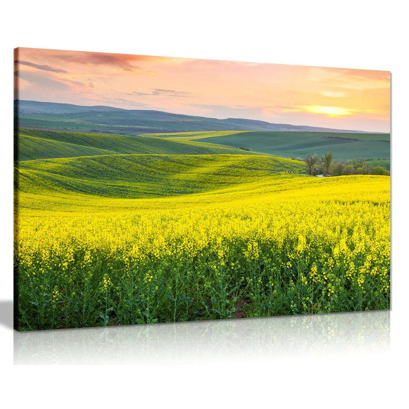 Beautiful Spring Hills Yellow Valley Landscape - Wrapped Canvas Print, 20cm H x 31cm W