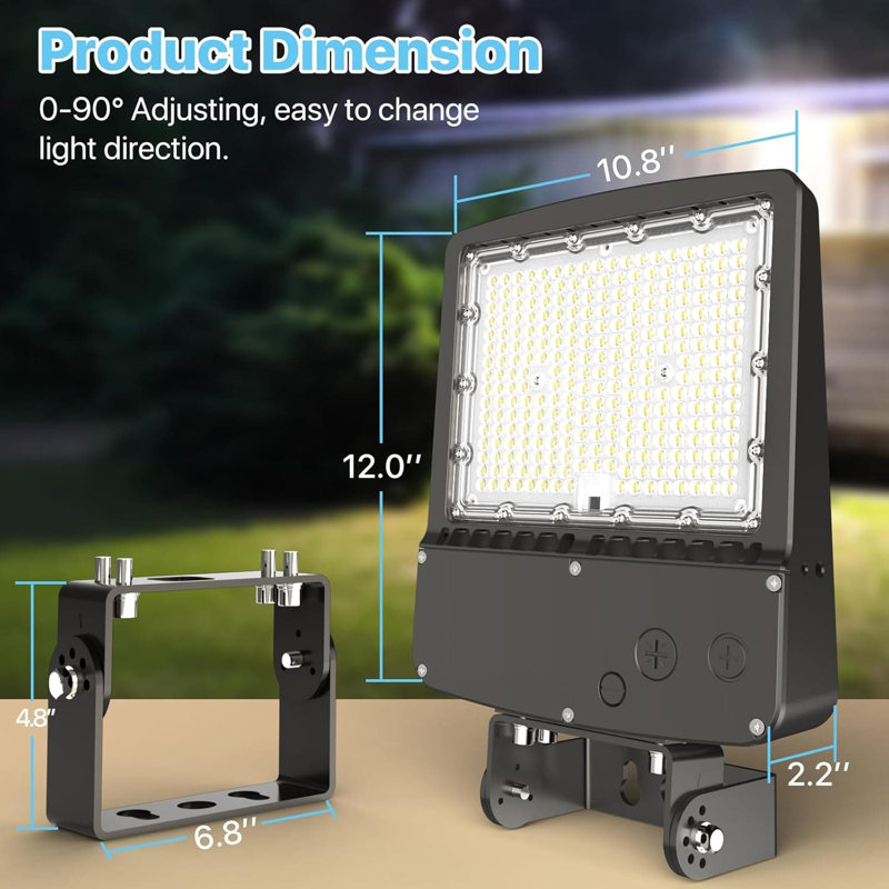 Éclairage de 200 W à DEL avec photocellule, projecteur extérieur homologué UL de 30 000 lm, éclairage commercial et de rue étanche IP65 avec support de tourillon réglable