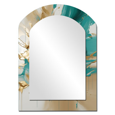 Gold And Turquouse Marble Fuild Ink - Gold Arch Wall Mirror Decor